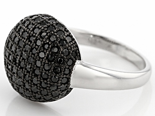 1.18ctw Round Black Spinel Rhodium Over Sterling Silver Center Design Ring - Size 7