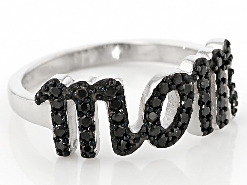 0.44ctw Round Black Spinel Rhodium Over Sterling Silver Mom Ring - Size 6