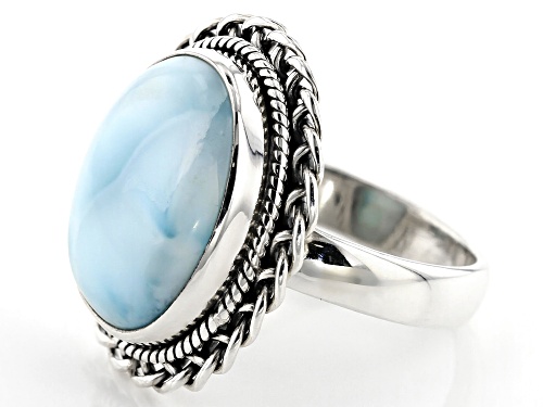 16x12mm Oval Cabochon Larimar Sterling Silver Ring - Size 7