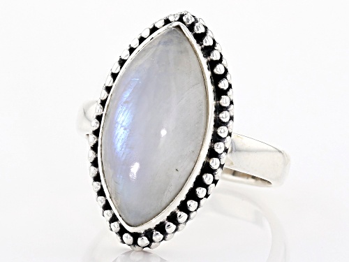 18X9mm Marquise Cabochon Rainbow Moonstone Sterling Silver Ring - Size 9