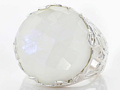 22ctw Round Rainbow Moonstone Sterling Silver Solitaire Ring - Size 6