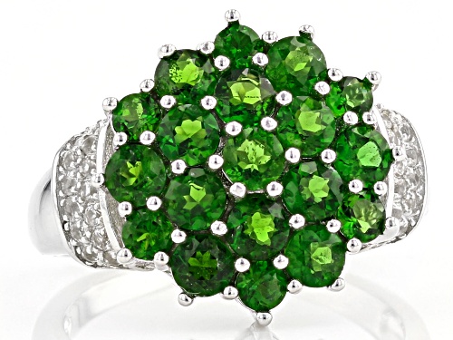 2.08ctw Round Chrome Diopside With .18ctw Round White Zircon Rhodium Over Sterling Silver Ring - Size 8