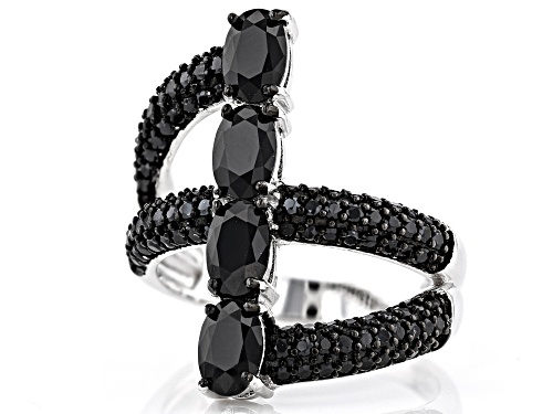 2.95ctw Oval and Round Black Spinel Rhodium Over Sterling Silver Ring - Size 8