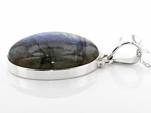 28x18mm Oval Labradorite Sterling Silver Pendant With Chain