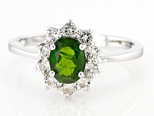 1.20ctw Oval Russian Chrome Diopside With .80ctw Round White Topaz Sterling Silver Ring - Size 11