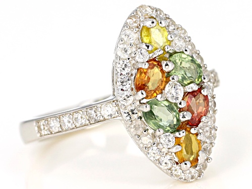 1.25ctw Oval Mixed-Color Multi-Sapphire With 1.30ctw Round White Zircon Rhodium Over Silver Ring - Size 7