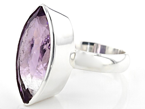 10.00ct Marquise Brazilian Amethyst Solitaire, Sterling Silver Ring - Size 7