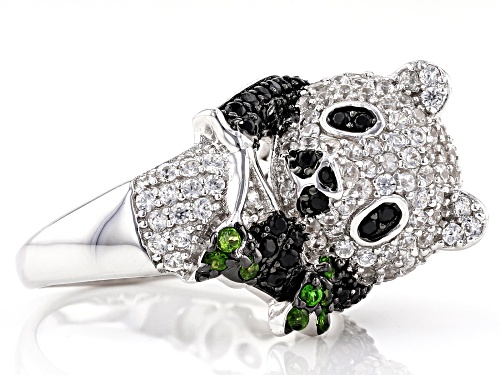 2.56ctw White Zircon,.12ctw Chrome Diopside & .50ctw Black Spinel Rhodium Over Silver Panda Ring - Size 10