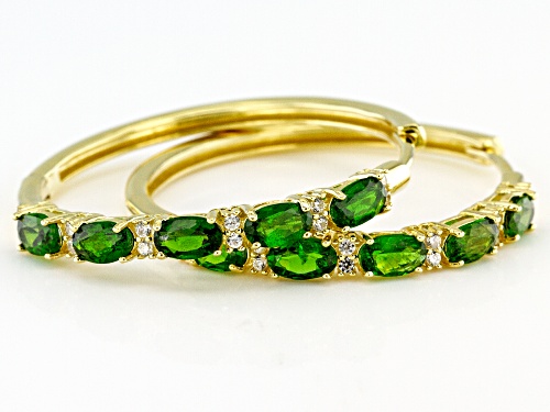 2.40ctw Oval Chrome Diopside With .30ctw White Zircon 18K Yellow Gold Over Silver Hoop Earrings