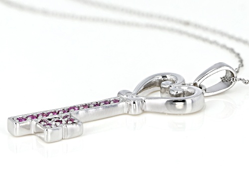 .27ctw Round Lab Created Pink Sapphire Rhodium over Sterling Silver Pendant with chain