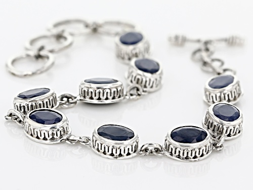 14.50ctw Oval Blue Sapphire Sterling Silver 9-Stone Bracelet - Size 7.5