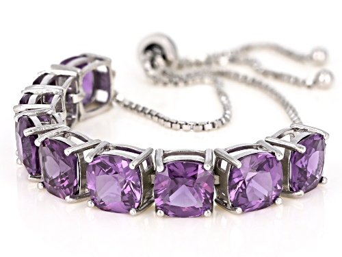 24.00ctw Square Cushion Purple Lab Created Color Change Sapphire Rhodium Over Silver Bolo Bracelet