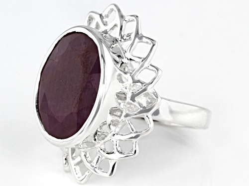 7.35ctw Oval Red Ruby Sterling Silver Ring - Size 7