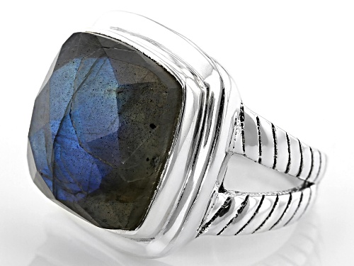 Square Cushion Labradorite Sterling Silver Solitaire Ring - Size 8