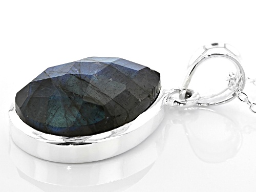 15.15ctw Pear Shape Labradorite Sterling Silver Solitaire Pendant With Chain