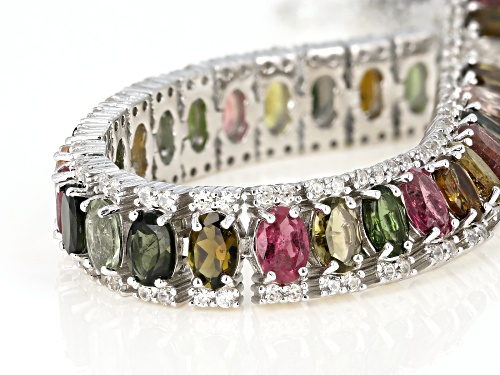 14.50ctw Multi-Color Tourmaline With 3.25ctw White Zircon Rhodium Over Sterling Silver Bracelet - Size 7
