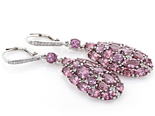 9.50ctw Mixed Shaped Blush Garnet With .30ctw White Zircon Rhodium Over Sterling Silver Earrings