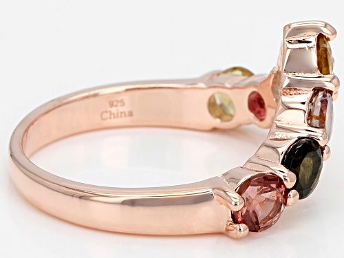 1.60ctw Round Multi-Tourmaline 14K Rose Gold Over Sterling Silver Chevron Band Ring - Size 7