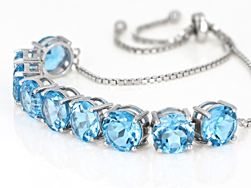 16.92ctw Round Swiss Blue Topaz Rhodium Over Silver Bolo Bracelet Adjusts Approximately 6