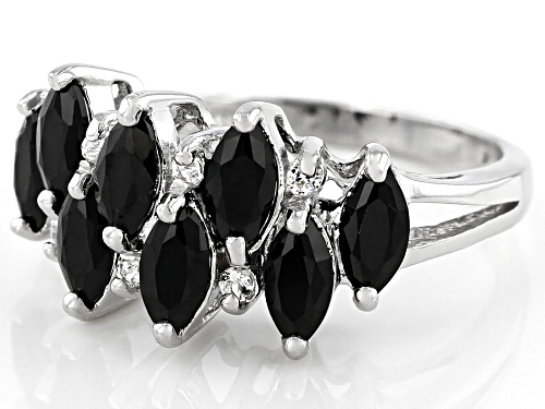 2.24ctw Black Spinel with .09ctw Round White Topaz Rhodium Over Sterling Silver Ring - Size 8
