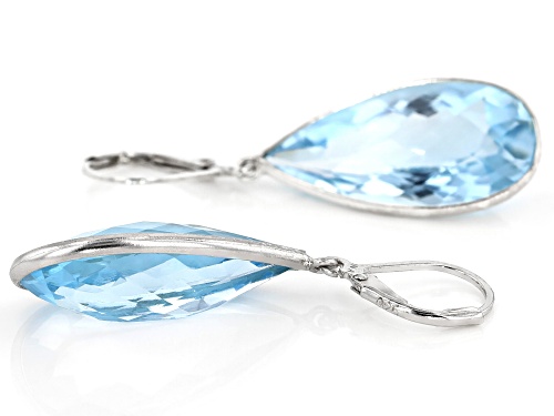 34.00ctw Pear Shape Glacier Topaz™ Solitaire, Rhodium Over Sterling Silver Dangle Earrings