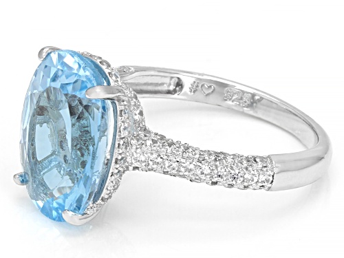5.91ctw Oval Glacier Topaz™ With 0.76ctw Round White Zircon Rhodium Over Sterling Silver Ring - Size 8