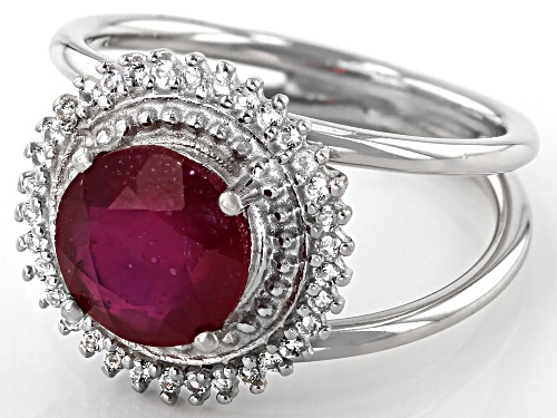 1.80ct Round Mahaleo® Ruby With .28ctw Round White Topaz Sterling Silver Ring - Size 8
