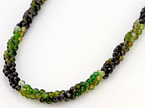 Approximately 90.00ctw Round Green Tourmaline Beaded Sterling Silver Necklace - Size 18