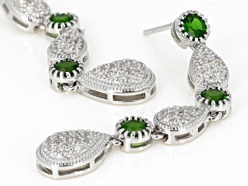 1.14cw Round Chrome Diopside with .73ctw Round White Zircon Rhodium Over Silver Dangle Earrings