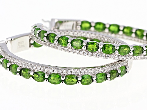 5.25ctw Oval Chrome Diopside With 1.05ctw Round White Zircon Rhodium Over Sterling Silver Earrings