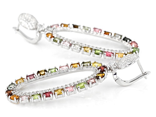 6.30ctw Oval Mixed-Color Tourmaline & 3.07ctw Round White Zircon Rhodium Over Silver Dangle Earrings