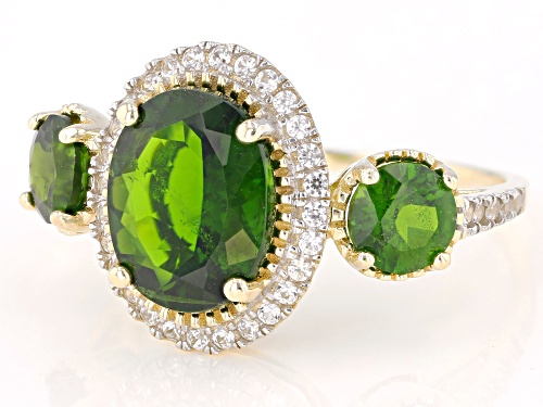 3.45ctw Oval And Round Russian Chrome Diopside With .23ctw Round White Zircon 10k Yellow Gold Ring - Size 6