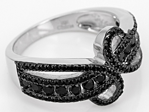 1.30ctw Round Black Spinel Sterling Silver Crossover Band Ring - Size 7