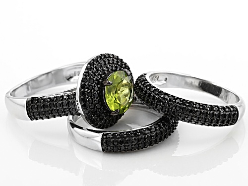 2.00ct Round Peridot With 2.33ctw Round Black Spinel Sterling Silver Ring Set - Size 9