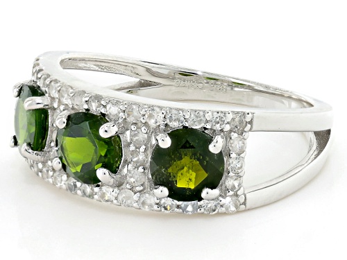 1.84ctw Round Russian Chrome Diopside With .61ctw Round White Zircon Sterling Silver 3-Stone Ring - Size 11