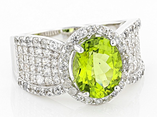 2.80ct Oval Peridot With 1.83ctw Round White Zircon Sterling Silver Ring - Size 11