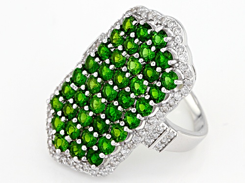 3.75ctw Round Russian Chrome Diopside With .83ctw Round White Zircon Sterling Silver Ring - Size 5