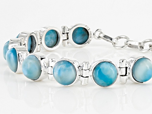 8mm Round Cabochon Larimar Sterling Silver Bracelet - Size 7