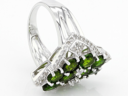 4.25ctw Oval Russian Chrome Diopside With .85ctw Round White Zircon Sterling Silver Ring - Size 6