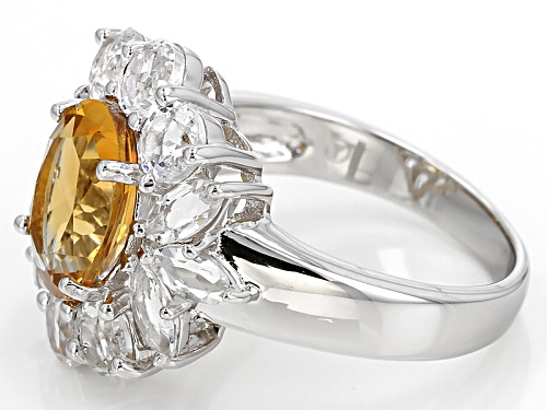 2.31ct Oval Brazilian Citrine With 3.05ctw Round And Marquise White Topaz Sterling Silver Ring - Size 12