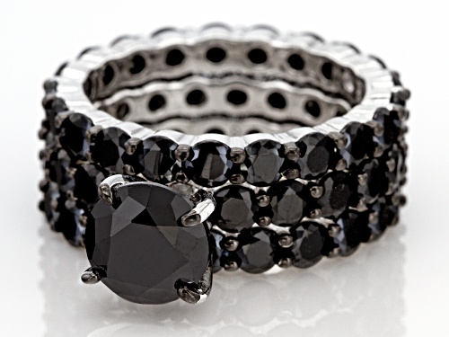 11.25ctw Round Black Spinel Rhodium Over Sterling Silver Set Of Three Eternity Band Style Rings - Size 7