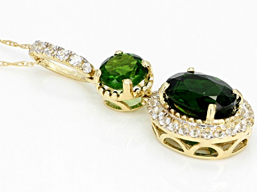 1.52ctw Oval Russian Chrome Diopside And .30ctw Round White Zircon 10k Yellow Gold Pendant And Chain