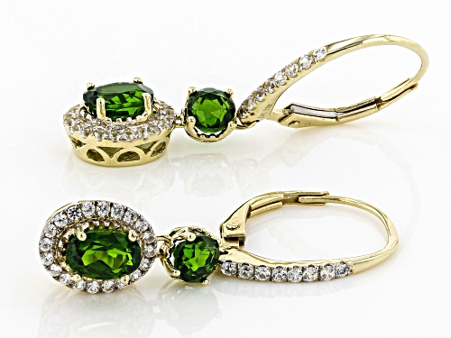 2.04ctw Oval & Round Russian Chrome Diopside With .60ctw Round White Zircon 10k Yellow Gold Earrings