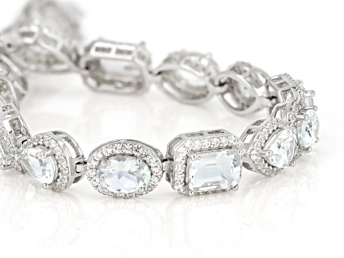10.88ctw Pear Shape, Oval And Emerald Cut Aquamarine With 3.92ctw Round White Zircon Silver Bracelet - Size 8