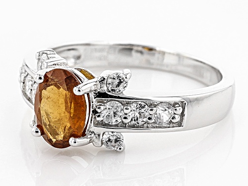1.70ct Oval Hessonite Garnet With .57ctw Round White Zircon Sterling Silver Ring - Size 11