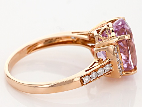 5.30ct Oval Kunzite With .22ctw Round White Diamond 14k Rose Gold Ring - Size 7