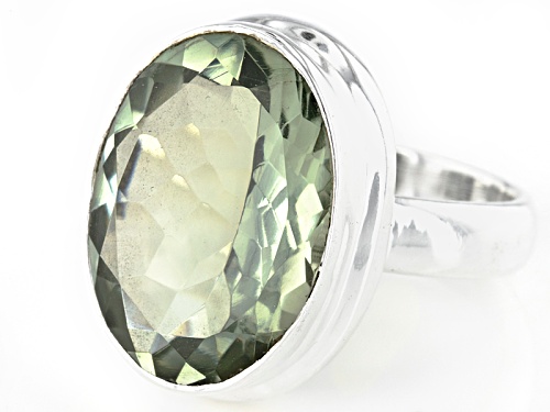 10.50ct Oval Brazilian Green Prasiolite Sterling Silver Solitaire Ring - Size 6