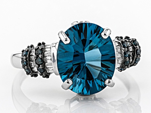 4.00ct Oval London Blue Topaz, .25ctw  Diamond Accent Rhodium Over 14k White Gold Ring - Size 7