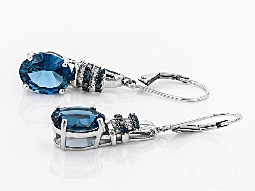 5.60ctw London Blue Topaz With .26ctw White And Blue Diamonds Rhodium Over 14k White Gold Earrings