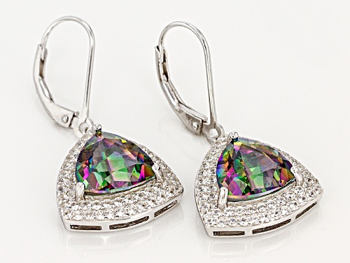 6.50ctw Trillion Multi Color Mystic Topaz® With 1.08ctw Round White Zircon Silver Earrings